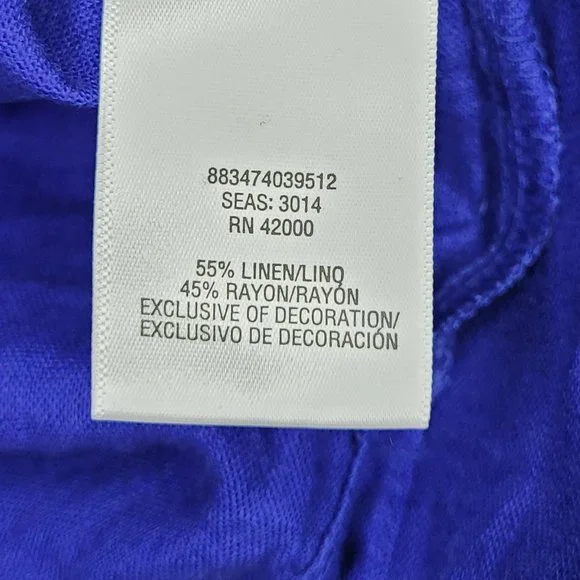 Jaclyn Smith Top Linen Blend Womens Tunic Blue Small 3/4 Sleeve Sequin Resort - Picture 10 of 12